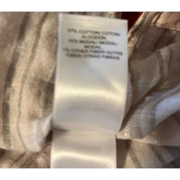 Lucky Brand Peasant Blouse M Cream Gray Silver Stripe Boho Chic Casual Top - Picture 3 of 5